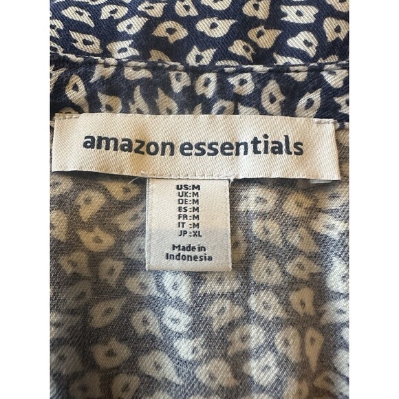 Amazon Essentials Women's M 3/4 Sleeve Button Popover Shirt Navy White Petals - Picture 9 of 11